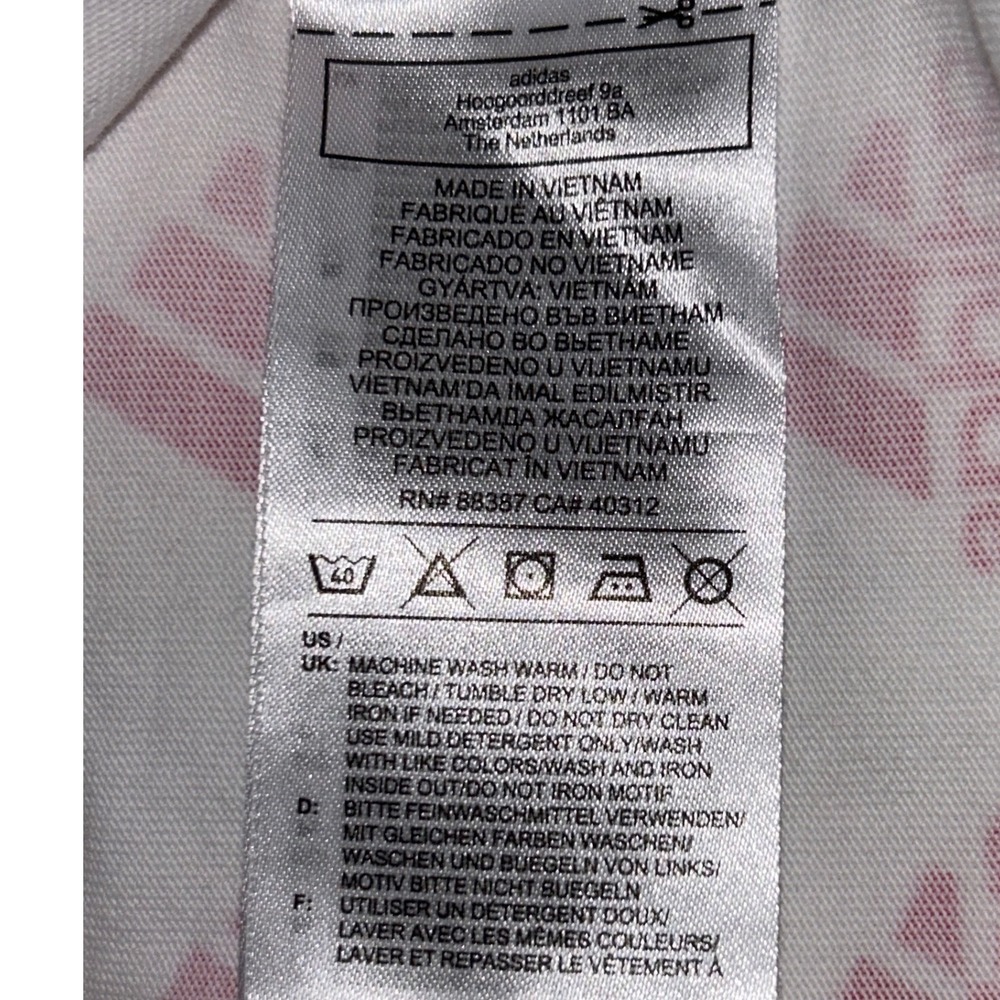 Adidas Pink All Over Print Logo Tee Athletic Activewear Top‎ White Medium - Picture 4 of 6